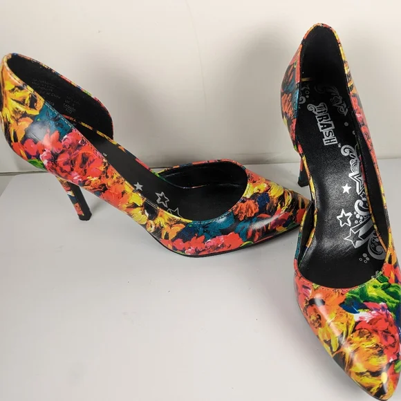 Brash Colorful Floral Slip on Stilettos Heels Dress Shoes Women's size 7 1/2. - Picture 3 of 7
